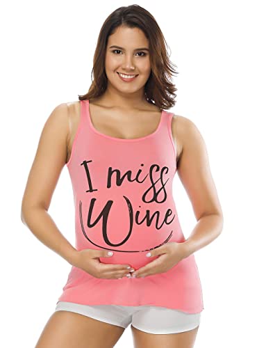 Vsnow Funny Maternity Announcement Tank Tops Shirts Ruched Sleeveless I Miss Wine Pregnancy Clothes #TOP1