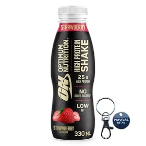 OPTN High Protein Shake Bottles, Ready To Drink Post Workout Snack, Low Fat and No Added Sugar Pack of 330ml with Key Ring (12x330ml, Strawberry)