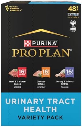 Purina Pro Plan Urinary Cat Food Wet Variety Pack Urinary Tract Health Chicken, Beef and Chicken, and Turkey and Giblets – (Pack of 48) 3 Oz. Cans