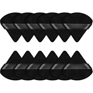 Maitys 12 Pcs Powder Puff Triangle for Face Makeup Cosmetic Loose Powder Puff Velour Soft Body Washable Reusable Foundation Sponge Wet Dry Makeup Tool for Women(Small,Black)