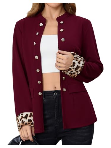 SweatyRocks Women's Double Breasted Open Front Blazer Leopard Long Sleeve Business Work Jacket