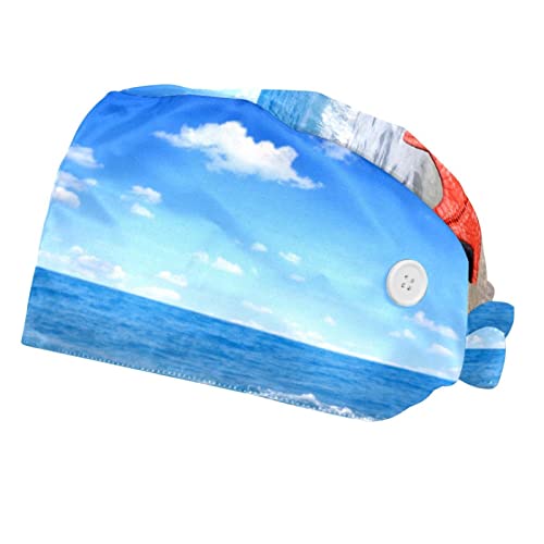 Casquettes de travail ajustables paysage marin : chapeaux bouffants 2PCS