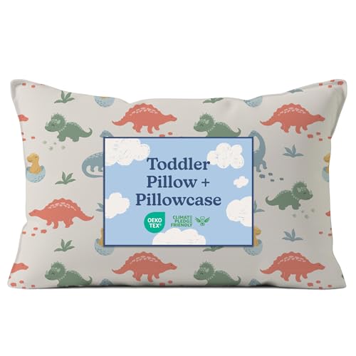 Toddler Pillow with Dino Land Pillowcase - Kids Pillow for Sleeping - 13x18