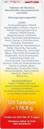 Doppelherz A-Z Complete - Langzeit-Vitamine - 23 Vitamine, Mineralstoffe & Spurenelementen PLUS Lutein - 120 DEPOT-Tabletten