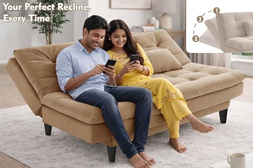 Image of Rosebell Modern Three-Seater Sofa Cum Bed Foldable Velevt Fabric Sofa, Seating, Stylish Design for Living Room, Guest Room & Office-Golden-Color