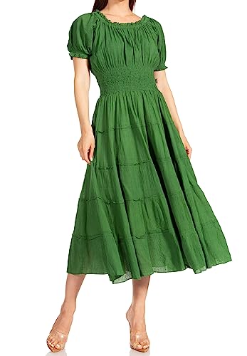 Image of Sakkas Cotton Crepe Smocked Peasant Gypsy Boho Renaissance Mid Length Dress
