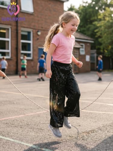Image of Girls Sequin Flare Pants Sparkle Elastic Waist Dance Pants with Pockets