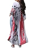 shermie Women's Long Kimono Bohemian Loose Causal Summer Beach Bikini Swimwear Swimsuit Cover Up Red and Black Stripes
