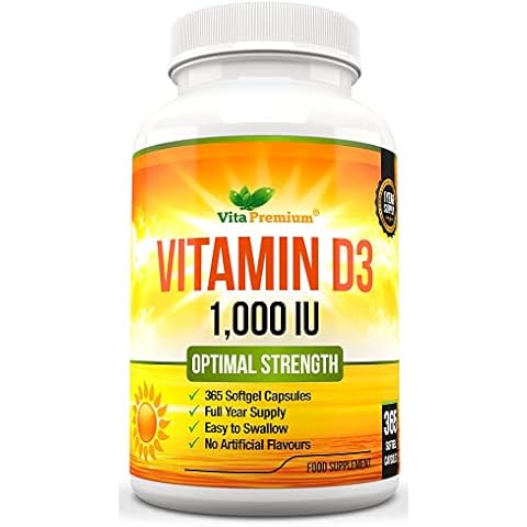 Vitamin D 1,000 IU, Optimal Strength Vitamin D3 Supplement, 365 Easy to Swallow Softgels - Full Year Supply Cover