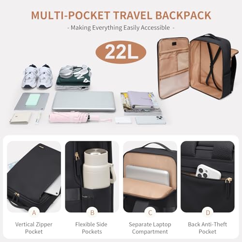 Stylish Laptop Backpack for Women Airline Approved Perfect for Work College and Travel Multi-Functional Casual Daypack Fits 17.3 Inch Notebook (Black)2