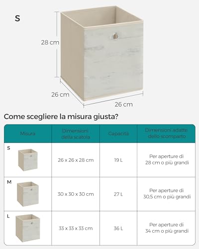 SONGMICS Scatole Portaoggetti, Set di 6 Contenitori con Manico, in Tessuto Oxford e Tessuto Non Tessuto, 26 x 26 x 28 cm, per Scaffali a Cubo, Pieghevoli, Bianco Vintage RFB126W01 - Immagine 5