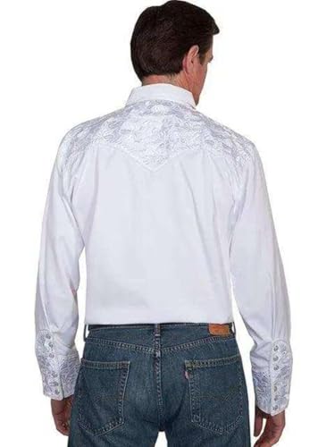 Scully Western Shirt Mens L/S Snap Embroidered XS White F0_P-6342