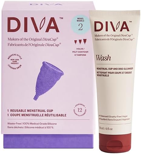 DivaCup - Taza menstrual - Higiene femenina - Sin fugas - Sin BPA - Modelo 2 y DivaWash