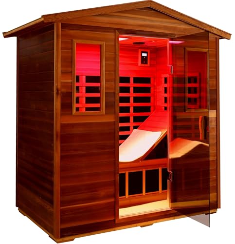 Image of LTCCDSS Full Spectrum Outdoor Red Cedar Sauna 3-Person, Low EMF Far Infrared Sauna Room for Home, Withstand Outdoor Temp -10℉-149℉| Chromotherapy-Bluetooth Speaker (81.1 * 45 * 83.5 inch)