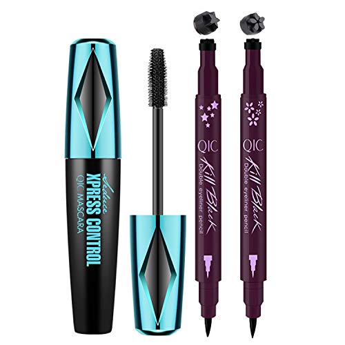 Voluminous Original Volume Lash Mascara with 2 Styles Double-Ended Eyeliner Stamp Pen Flower Star Shape Stamp Waterproof Long Lasting Smudge Proof Sweat Proof Makeup Tool
