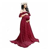 Women's Lace Off-Shoulder Long Maternity Props Floral Lace Dress Plus Size Pregnant Fancy Pregnancy...