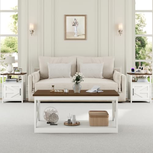 STHYTON 3 Pieces Farmhouse Coffee Table and End Table Sets with AC