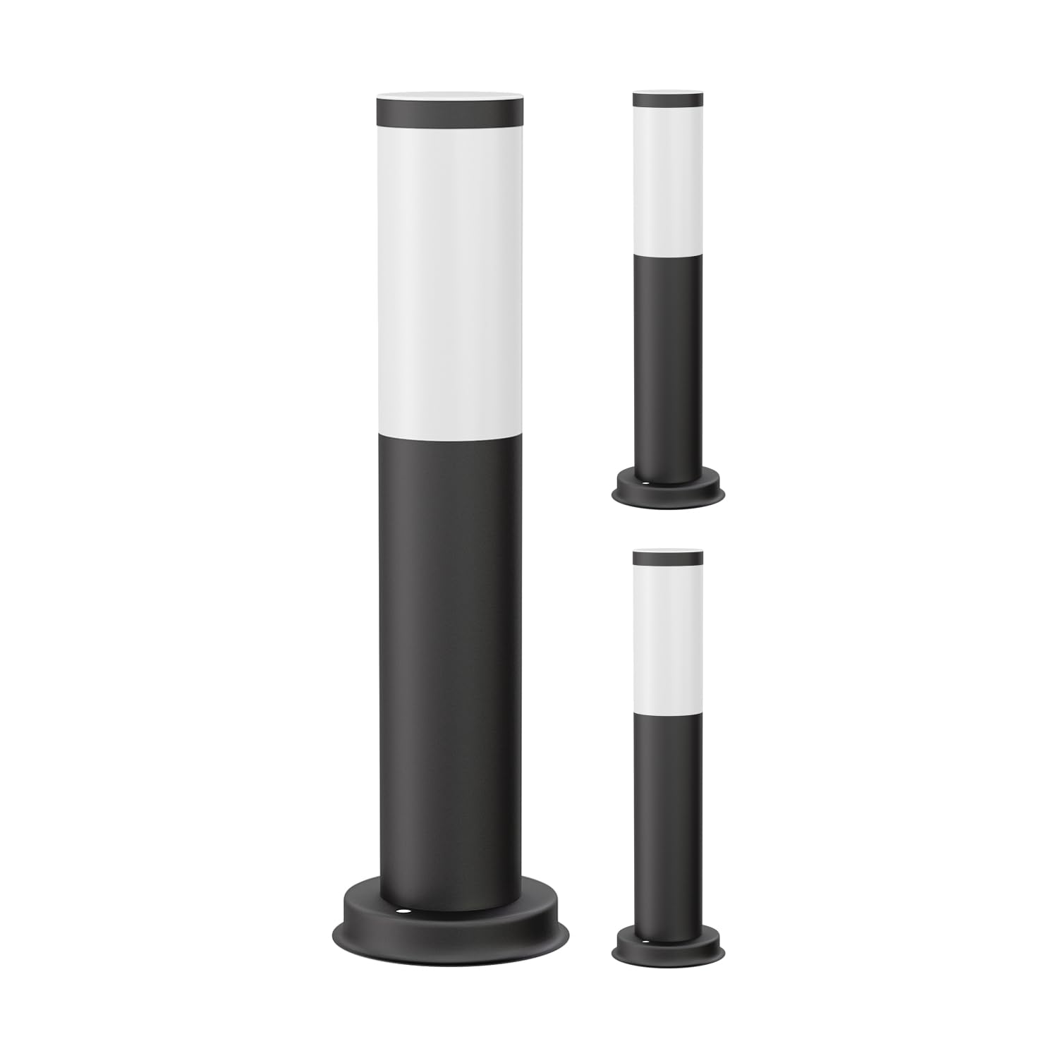 ledscom.de 3x Pollerleuchte PORU schwarz für außen, Edelstahl, rund, 38,5cm, inkl. E27 Lampe 3,99W extra-warm-weiß 471lm