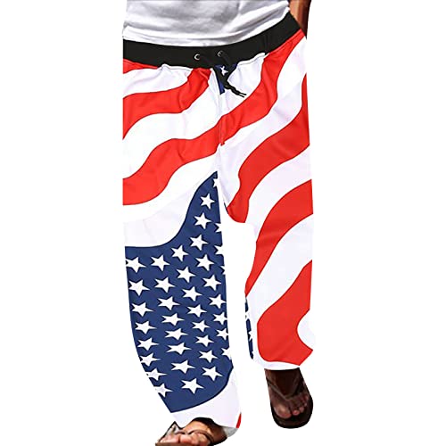 MYNKYLL Calça masculina com bandeira americana calça de moletom esportiva masculina larga calça masc