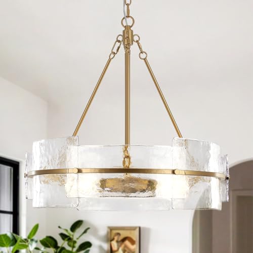 ZLNIDJIA Modern Chandelier for Dining Room, 22" Gold Glass Chandelier, Large Farmhouse Round Chandelier for Dining Room, Foyer, Bedroom, Hallway, Entryway by ZLNIDJIA - Used condition - US$204.35