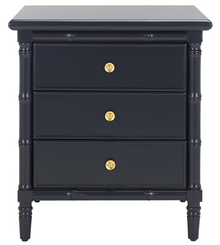 Safavieh Home Collection Mina Modern Coastal 3 Drawer 25' Bamboo Nightstand, Navy