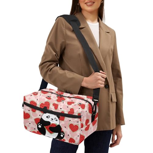 Image of Drnuikhe Cartoon Panda Print Yarn Bag Larger Crochet Bag Travel Yarn Bag with Shoulder Strap, Lightweight Craft Organizers and Storage Fit Knitting Crochet Supplies
