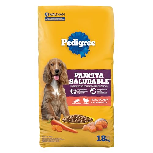 Pedigree - Pancita Saludable Croquetas para Perro Adulto, Sabor Salmón, Pavo y Zanahoria, Alimento Completo para Perro con Proteínas y Fibras Prebióticas, 18 kg