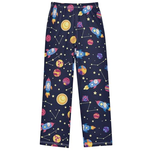 Boy's Pj Pants Alpaca Llama Rocket Planet Star Lounge Bottoms Elastic Waist Kids Joggers with Pockets Size 6-14
