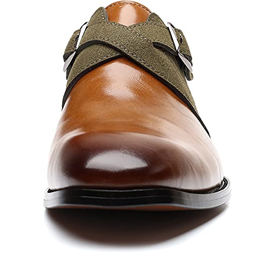 Men's Formal Classic Monk Strap Shoes Smart Leather Single Buckle Dress Business Casual Shoes Loafers in Black Brown Brown- US10/UK9/EU433