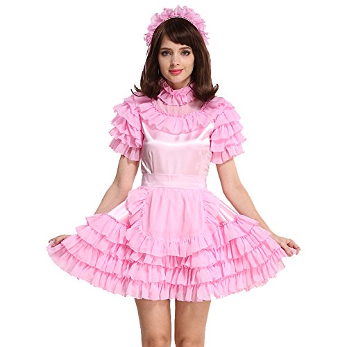 GOceBaby Women Lockable Maid Light Pink Stain Dress Uniform Costume (XX-Large)