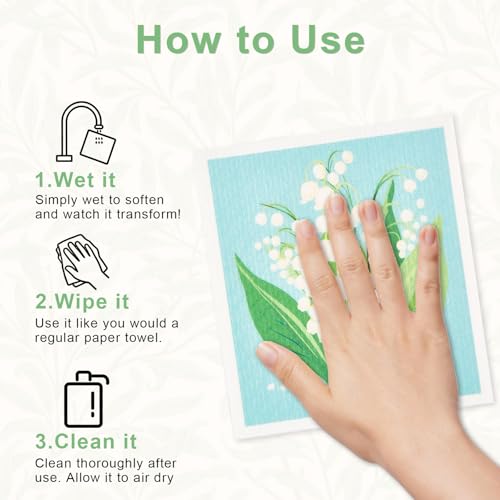 Image of 6 Pack Swedish Dishcloths for Kitchen, Reusable Absorbent Cleaning Cloths, Washable Quick-Drying Compostable Cleaning Rags for Home Housewarming Counter Wipes