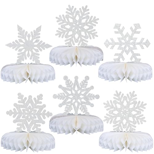 Gyufise 6 Pack Snowflake Honeycomb Table Centerpieces Snowflake Frozen Table Decoration Burst Table Centerpieces Table Decor for Frozen Winter Wonderland Party Decorations Silver