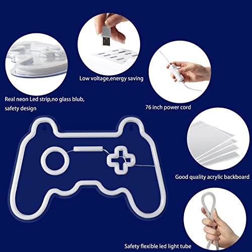 Image of Game Neon Sign Gamepad Shape LED Neon Lights Signs for Wall Decor Gaming Controller LED Neon Signs for Bedroom Game Room Gaming Wall Party Decoration Light Up Signs Gamer Children Teen Boys Blue