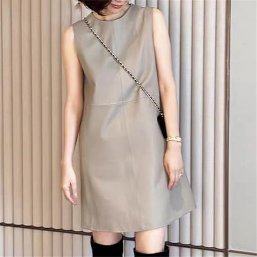 Women Suede Leather Dress Round Neck Genuine Leather Straight Versatile Tank Top Mini Skirts Suede Yellow Brown XL steampunk buy now online Women Suede Leather Dress Round Neck Genuine Leather Straight Versatile Tank Top Mini Skirts Suede Yellow Brown XL steampunk buy now online