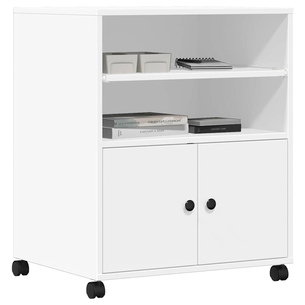 Druckerwagen mit Rollen, Druckertisch mit Rollen 60x48x74 cm, Druckerständer aus Holzwerkstoff mit 4 (2 arretierbar), multifunktionaler Organizer für Büro, Akten, Bücher
