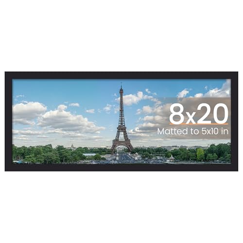 Image of upsimples 8x20 Picture Frame, Display Pictures 5x10 with Mat or 8 x 20 Without, Wall Hanging Photo Frames, Black, 1 Pack