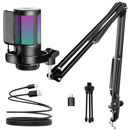 Image of ARVOX AX-M6 RGB USB Professional Condenser Microphone Kit| Quick Mute, 192kHz /24bit with Boom Arm, Pop Filter, Shock Mount, Tripod, for Podcasting, Gaming, Singing | Mac /PC /Mobile /Laptop /PS4 /5