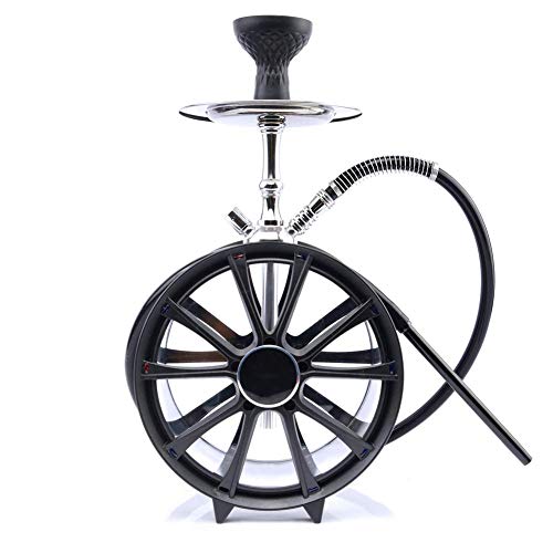 BGSFF Shisha-Set mit 1 Schlauch, arabische Acryl-Shisha mit bunten LED-Lichtern, Kunststoff-Radform, schwarz
