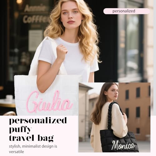 Van Fan & Shi Personalized Puffer Travel Tote Bags for Women, Custom Embroidered Quilted Purse with Name4
