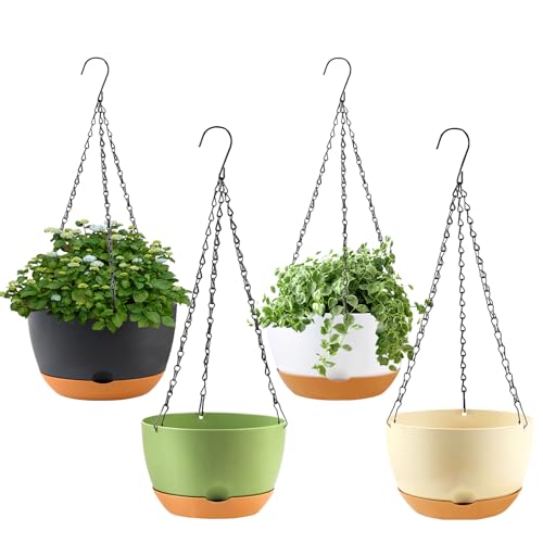 KPUVX 4 Pack Hanging Baskets for Plants Outdoor,8 Inch Plastic Hanging Planter for Plants Indoor...