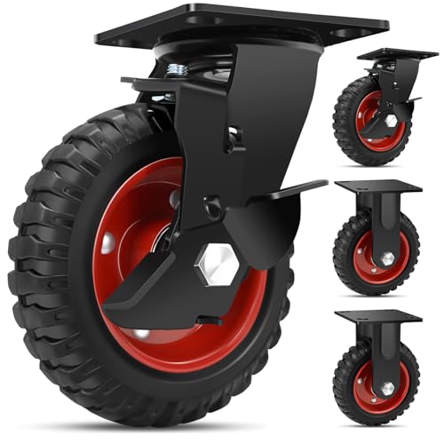 W B D WEIBIDA 6 Inch Heavy Duty Caster Wheels Set of 4 1800 LBS Outdoor Industrial Wheels Swivel Large Rubber Casters with Brake for Workbench Dolly Cart Trolley Wagon (2 Brake & 2 Fixed)