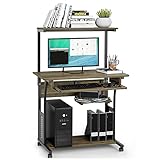 パソコンデスク DEWEL 机 pcデスク パソコンラック 収納ラック付き 木製 テーブル 木目柄 キャスター キーボードテーブル付き PCラック 省スペース シンプル メラミン加工 ワークデスク学習机 80X50X135cm