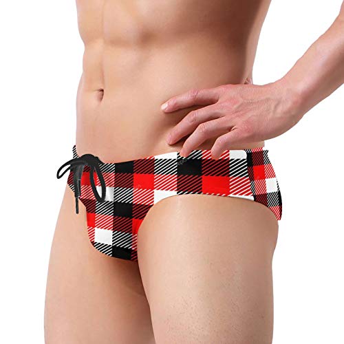 Littlehorn Men's Swimwear Boxer Checkered Gingham Soft Triangle Thong Bikini Swimsuit Briefs Swim Trunk #TOP3