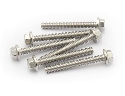Image of LBY 20pcs Hex Flange Bolt, 1 /4-20 x 2'' (Fully Threaded) Flanged Hex Head Bolts, Flange Hexagon Screws, 304 Stainless Steel (Silver)