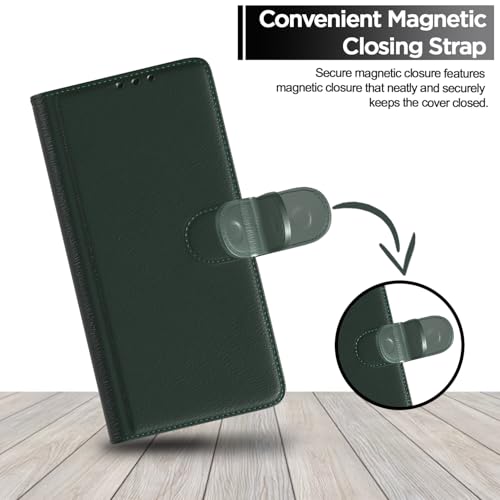 Image of Amazon Basics Flip Cover for iQOO 15R 5G Leather Finish | Wallet Stand and Shock Proof | Inside TPU with Card Pockets | Complete Protection Flip Case (Green)