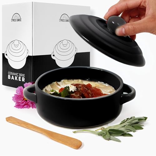 Stoneware Brie Cheese Baking Dish and Warmer with Lid -