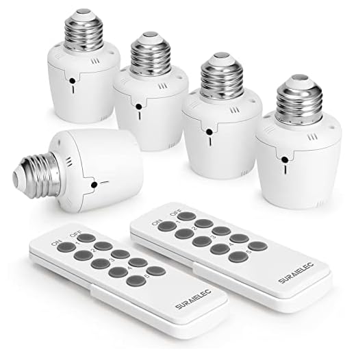 Suraielec Remote Control Light Socket, E26 E27 Bulb Base, 100FT Range, Wall Mountable Wireless Light Switch for Lamps, Pull Chain Light Fixture, Pull String (5 Sockets 2 Remotes, Shorter Version)