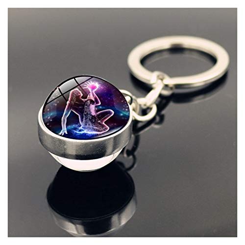 Preisvergleich Produktbild Schlüsselbund Löwe Waage Stier Skorpion 12 Konstellation Schlüsselanhänger Glaskugel-Anhänger Sternzeichen Keychain Auto-Schlüsselanhänger Männer Frauen Geburtstags-Geschenk ( Color Name : Aquarius )