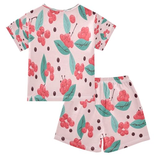 Red Fruit Kids Pjs Set Boys Girls Summer Short-Sleeve Sleepwear Pajamas 2PCS2