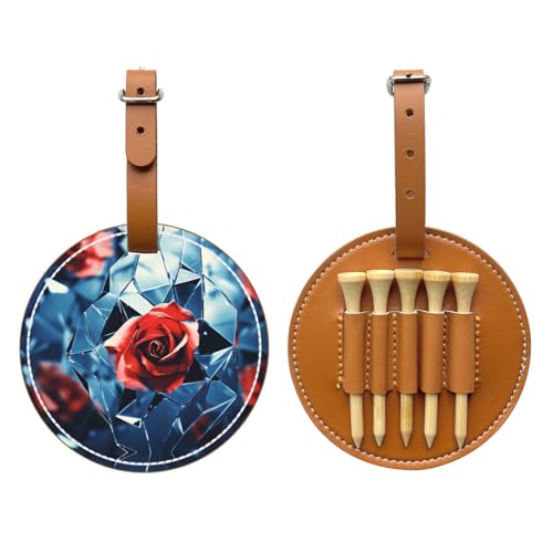 Glass Red Rose Brown Printed golf tee storage bag - portable design, easy to organize tee